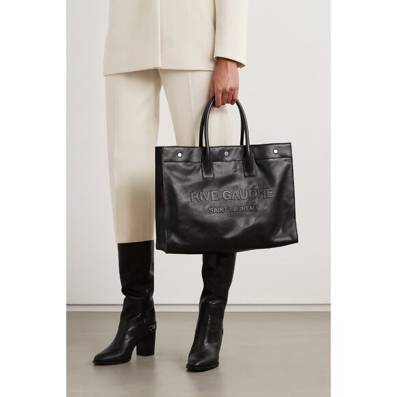 Saint Laurent Noé Rive Gauche Large Tote Bag Black Calfskin Leather YSL Shopper - Picture 2 of 13